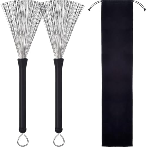 HASTHIP® 1 Pair Drum Brushes Retractable Wire Brushes Drums Drum Sticks Brush HASTHIP® 1 Pair Drum Brushes Retractable Wire Brushes Drums Drum Sticks Brush